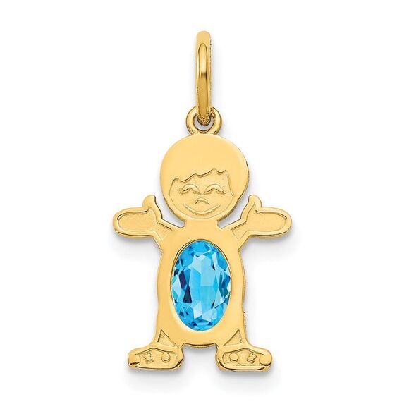 Kazi Luxury 14k Yellow Gold Boy 6x4 Oval Genuine Blue Topaz-December